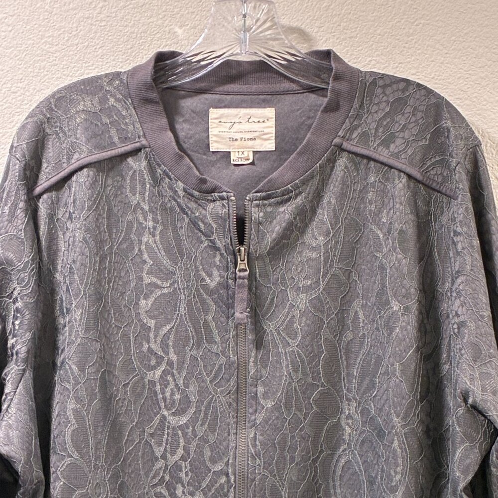 EVY'S TREE The Fiona Lace Gray Zip Front Bomber Style Long Sleeve Jacket 1X - Picture 7 of 13